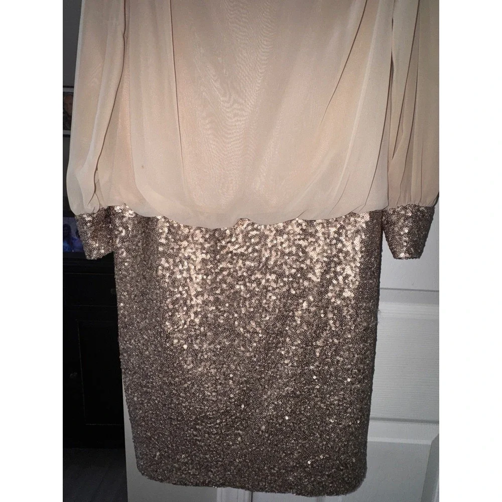 Cache Women‎ Rose Gold Sequin Cold Shoulder Blouson Cocktail Dress Size 10
